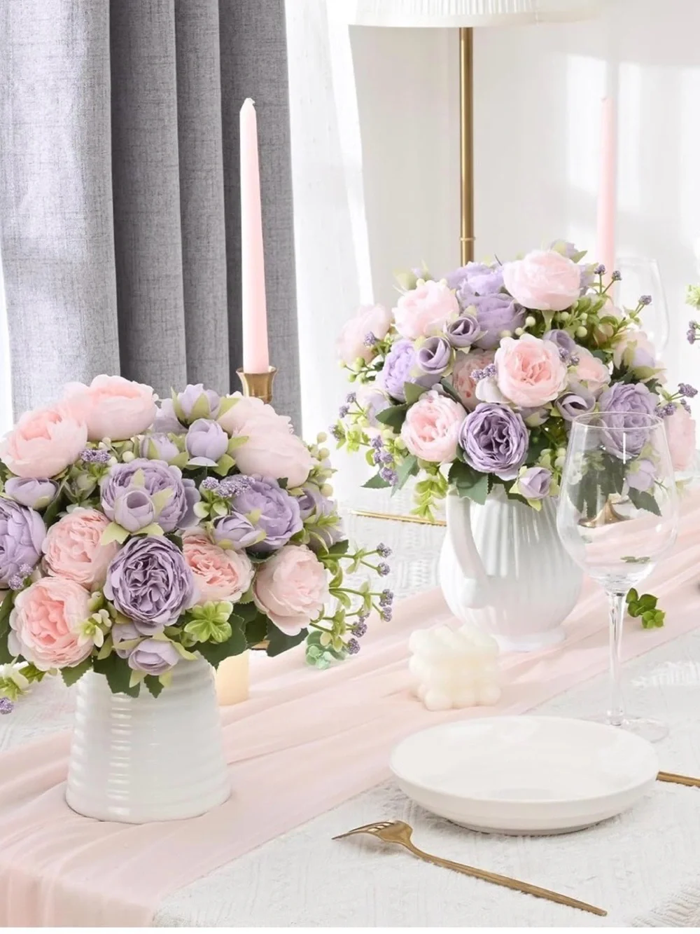 New Martine Mall Peony 8 Pack,Pink/Lavender,Faux Silk Florals,Bouquet,DIY Decor
